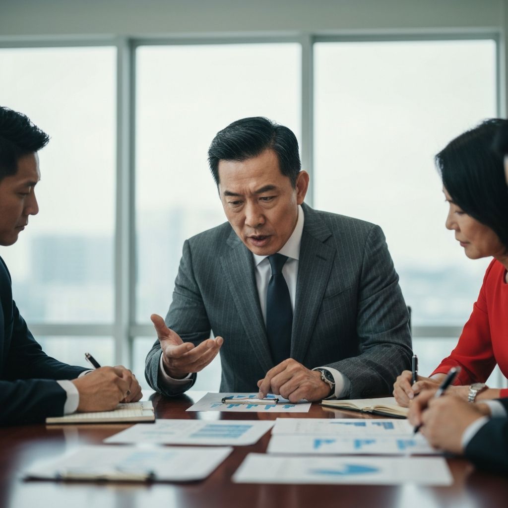 Director financiero en reunion estrategica analizando datos